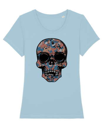 Vintage Flower Skull Sky Blue