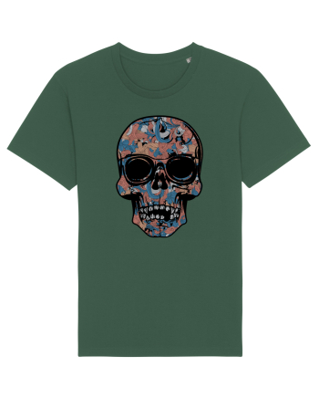 Vintage Flower Skull Bottle Green