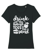 Drink in my hand toes in the sand Tricou mânecă scurtă guler larg fitted Damă Expresser
