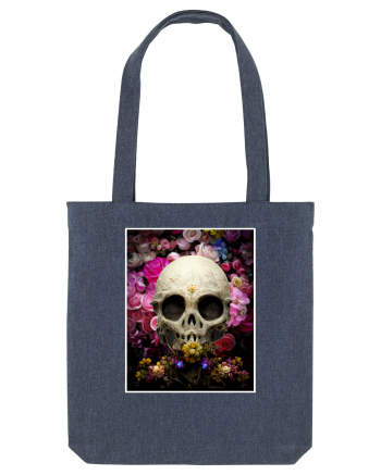 skull flowers Midnight Blue
