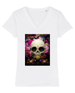 skull flowers Tricou mânecă scurtă guler V Damă Evoker