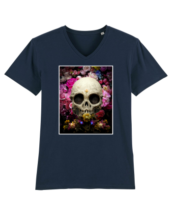 skull flowers French Navy