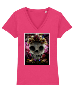flower skull Tricou mânecă scurtă guler V Damă Evoker