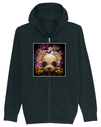 dog in flowers Black