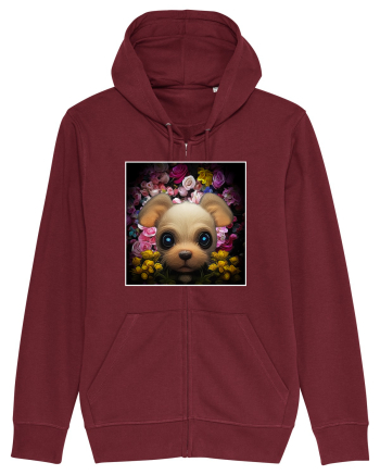 dog in flowers Burgundy