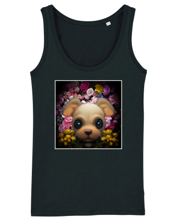 dog in flowers Black