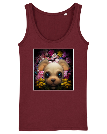 dog in flowers Burgundy