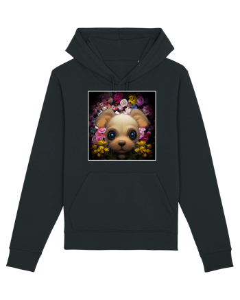 dog in flowers Black