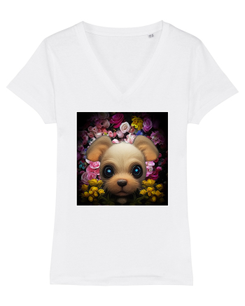 dog in flowers White