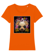 dog in flowers Tricou mânecă scurtă guler larg fitted Damă Expresser