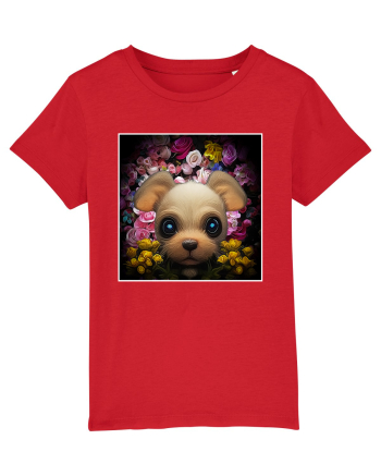 dog in flowers Red