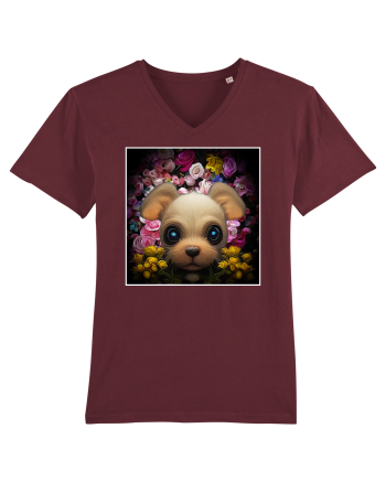 dog in flowers Burgundy