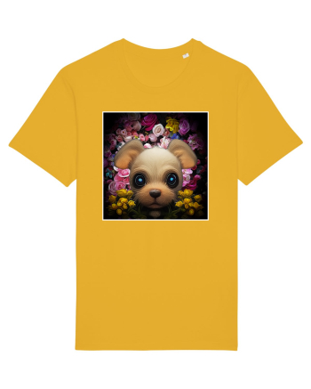 dog in flowers Spectra Yellow