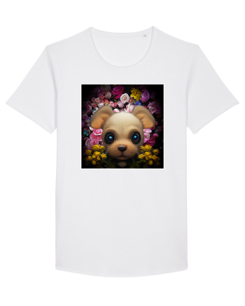 dog in flowers White