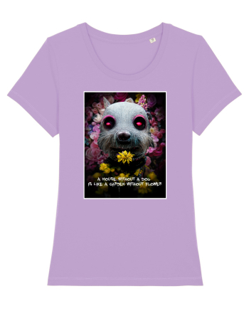 dog in garden Lavender Dawn