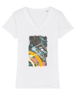 Retro Vintage Classic Cassette Tricou mânecă scurtă guler V Damă Evoker