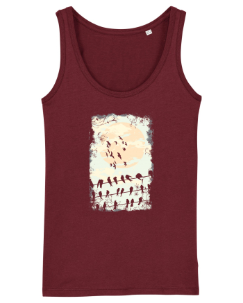Birds On Full Moon Burgundy