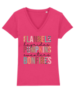 Flannels Pumpkins Bonfires Tricou mânecă scurtă guler V Damă Evoker