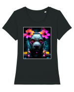 cyber punk dog Tricou mânecă scurtă guler larg fitted Damă Expresser
