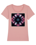 pink flower Tricou mânecă scurtă guler larg fitted Damă Expresser