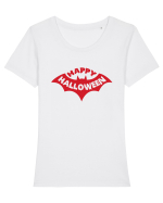 Happy Halloween Red Bat Tricou mânecă scurtă guler larg fitted Damă Expresser