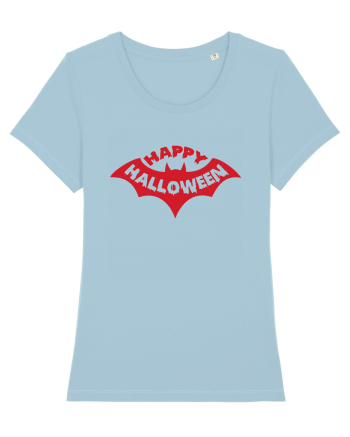 Happy Halloween Red Bat Sky Blue