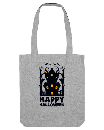 Happy Halloween Black Haunted House Heather Grey