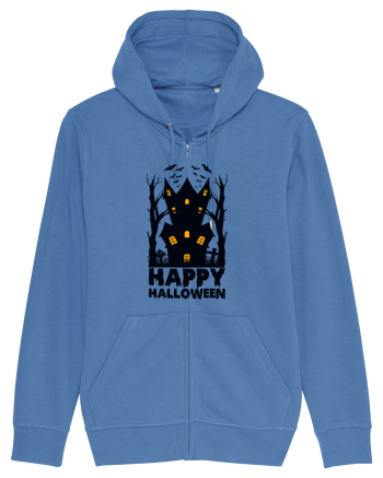 Happy Halloween Black Haunted House Bright Blue