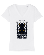 Happy Halloween Black Haunted House Tricou mânecă scurtă guler V Damă Evoker