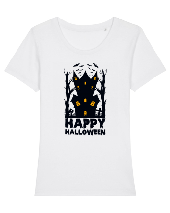 Happy Halloween Black Haunted House White