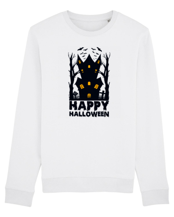 Happy Halloween Black Haunted House White