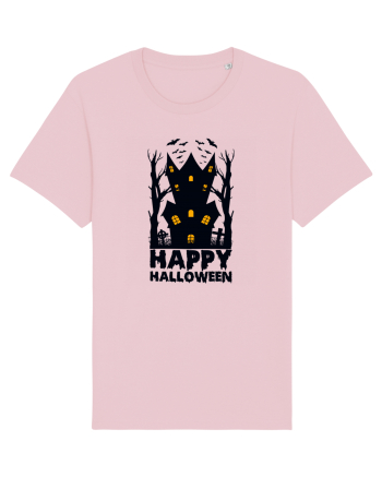 Happy Halloween Black Haunted House Cotton Pink