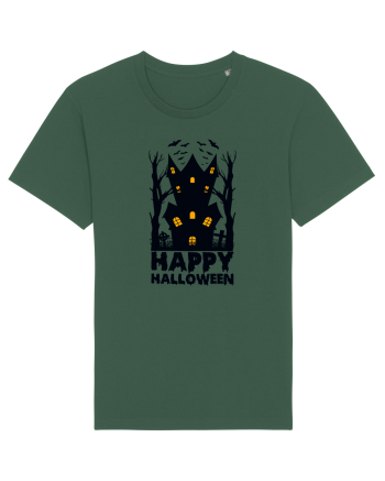 Happy Halloween Black Haunted House Bottle Green