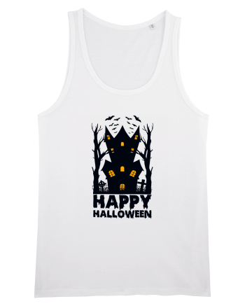 Happy Halloween Black Haunted House White