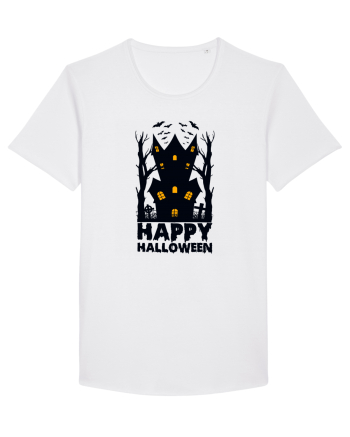 Happy Halloween Black Haunted House White