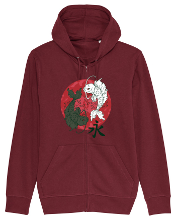 Yin And Yang Moon And Koi Fish Burgundy