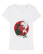 Yin And Yang Moon And Koi Fish Tricou mânecă scurtă guler V Damă Evoker