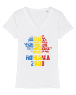Pentru montaniarzi - Romania 2500 - 13 Varfuri cucerite II Tricou mânecă scurtă guler V Damă Evoker