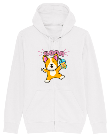 Kawaii Corgi Drinking Boba Tea White