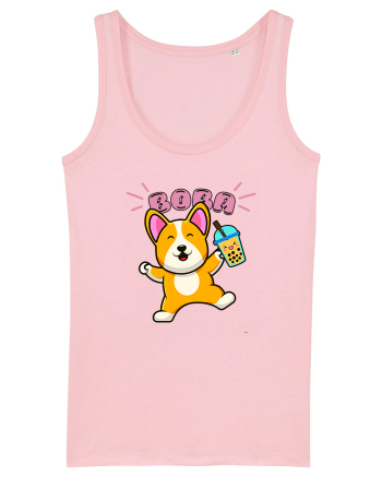 Kawaii Corgi Drinking Boba Tea Cotton Pink