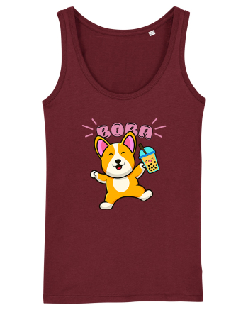 Kawaii Corgi Drinking Boba Tea Burgundy