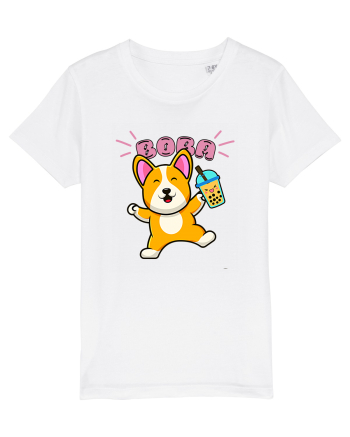 Kawaii Corgi Drinking Boba Tea White