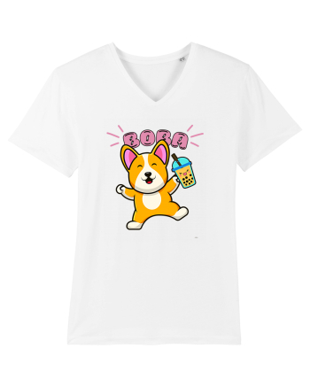 Kawaii Corgi Drinking Boba Tea White