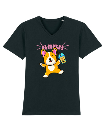 Kawaii Corgi Drinking Boba Tea Black