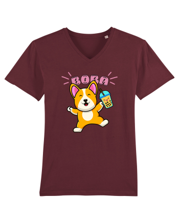 Kawaii Corgi Drinking Boba Tea Burgundy