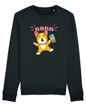Kawaii Corgi Drinking Boba Tea Black