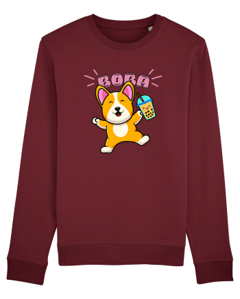 Kawaii Corgi Drinking Boba Tea Burgundy