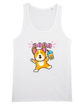 Kawaii Corgi Drinking Boba Tea White
