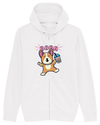 Kawaii Corgi Drinking Boba Tea White