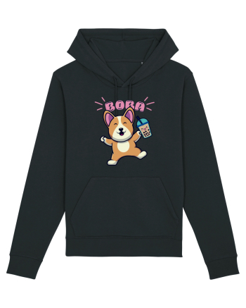 Kawaii Corgi Drinking Boba Tea Black